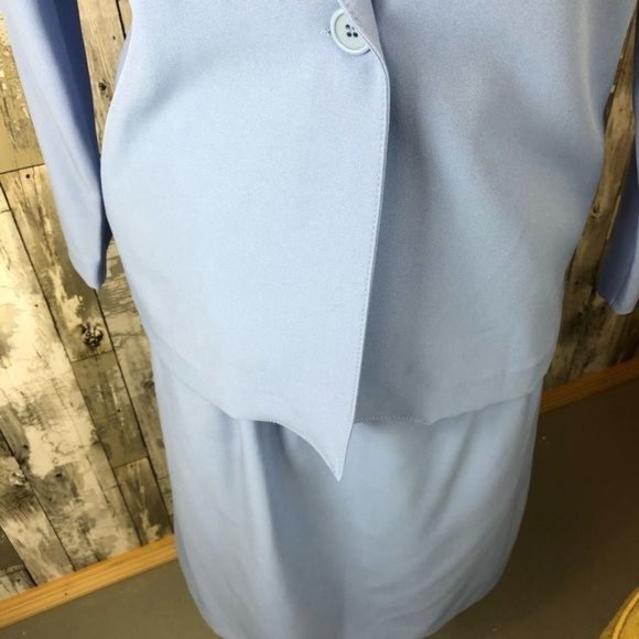 Women' vintage blazer jacket, skirt and geometric shirt suit light blue Medium - Picture 3 of 10